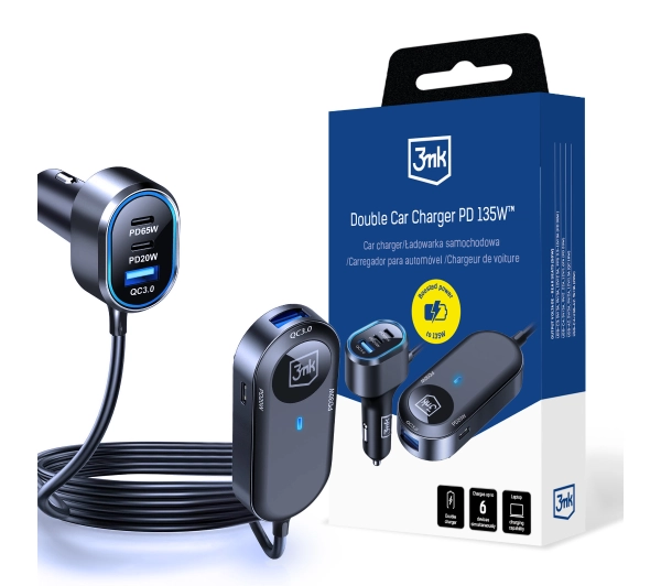 Ładowarka samochodowa 3MK Double Car Charger 135W Grafitowy