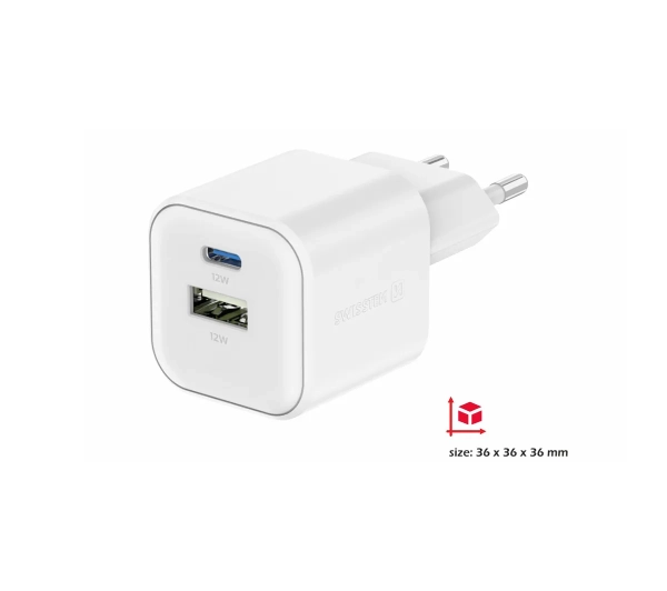 Swissten 22071500 12W 1x USB-C 1x USB-A Biały