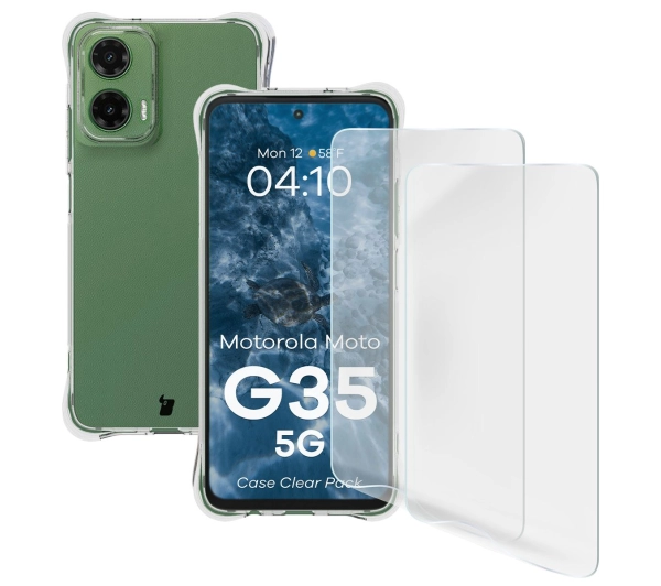 Bizon elastyczne etui Salpa + 2x folia na ekran Clear Pack do Motorola Moto G35 5G