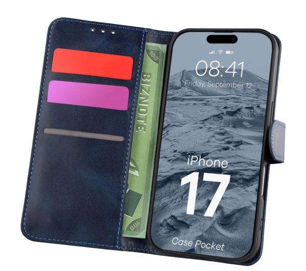 Bizon z klapką Pocket do Apple iPhone 17 Granatowy