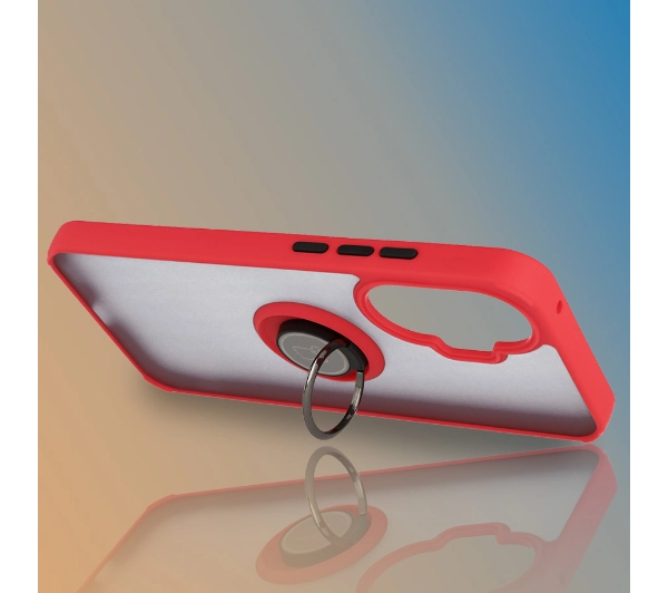 Bizon z uchwytem na palec Hybrid Ring do Xiaomi POCO F7 Przydymione z czerwoną ramką
