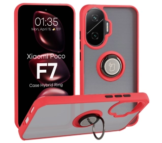 Bizon z uchwytem na palec Hybrid Ring do Xiaomi POCO F7 Przydymione z czerwoną ramką