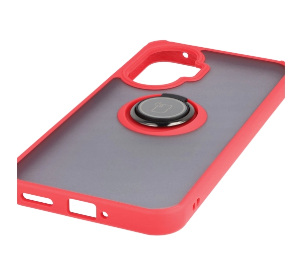 Bizon z uchwytem na palec Hybrid Ring do Xiaomi POCO F7 Przydymione z czerwoną ramką