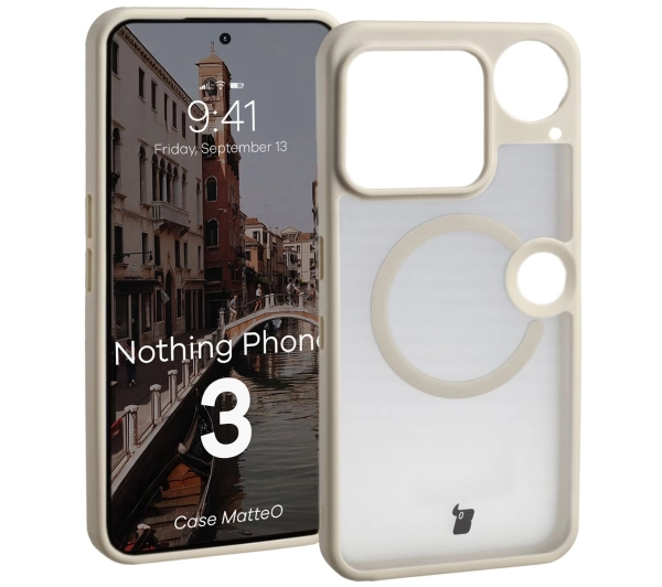 Bizon MatteO z MagSafe do Nothing Phone (3) Półprzezroczyste z beżową ramką