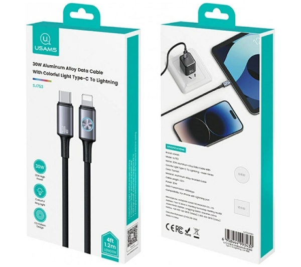 USAMS Huan Series 30W USB-C do Lightning 1,2m Czarny