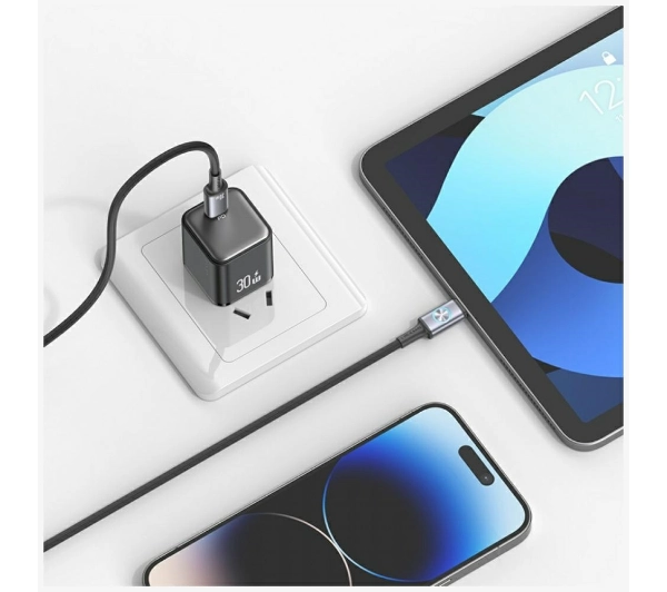 USAMS Huan Series 30W USB-C do Lightning 1,2m Czarny