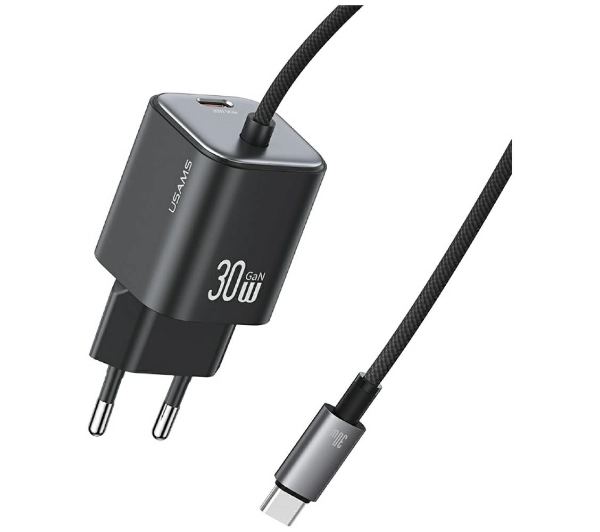 USAMS JC Series CC264 30W GaN Mini Fast Charger 2x USB-C Czarny