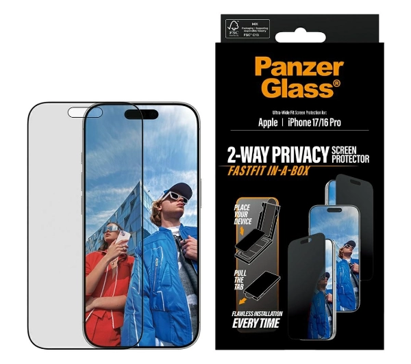 PanzerGlass Ultra-Wide Fit Fastfit Privacy Glass for iPhone 17 / 16 Pro