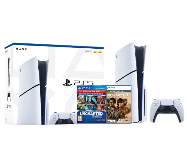 Sony PlayStation 5 Slim E Chassis (PS5) 1TB z napędem + Uncharted: Kolekcja Dziedzictwo Złodziei +Kolekcja Nathana Drake