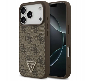 Guess Leather 4G Triangle Strass MagSafe do iPhone 17 Pro Brązowy