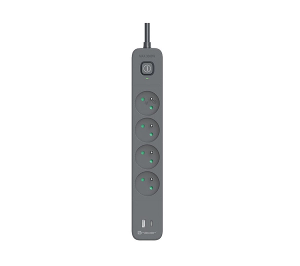 Tracer TRALIS47026 Power Line+ Mobile Ready 4 Gniazda 1x USB-A, 1x USB-C 1,5m Grafitowy