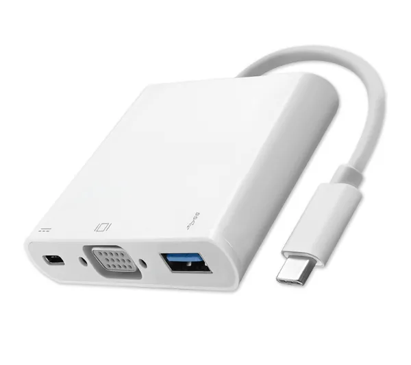 Qoltec 50426 Adapter USB-C 3.1 3w1 USB 3.0 VGA USB-C 3.1 PD 92W Biały