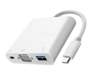 Qoltec 50426 Adapter USB-C 3.1 3w1 USB 3.0 VGA USB-C 3.1 PD 92W Biały