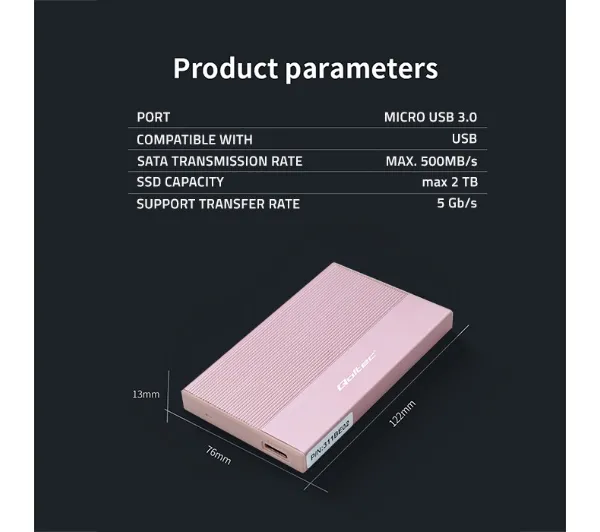 Qoltec 52279 SSD HDD 2.5" SATA USB 3.0 Różowy