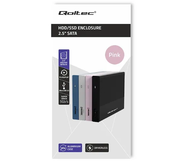 Qoltec 52279 SSD HDD 2.5" SATA USB 3.0 Różowy