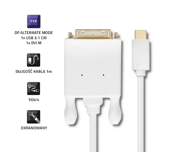 Qoltec 50416 USB 3.1 typ C - DVI 1m Biały