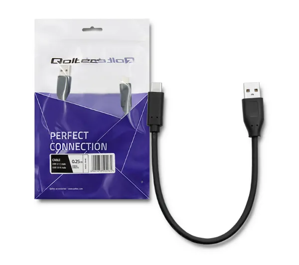 Qoltec 50496 USB-A do USB-C 0,25m Czarny