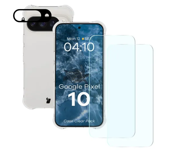 Bizon elastyczne etui + 2x szkło hartowane + szkło na aparat Clear Pack do Google Pixel 10