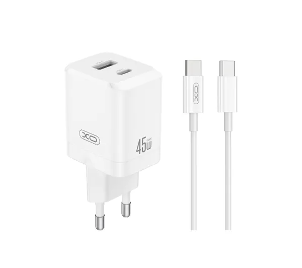 XO ładowarka sieciowa CE36 PD 45W 1x USB-C 1x USB biała + kabel USB-C - USB-C