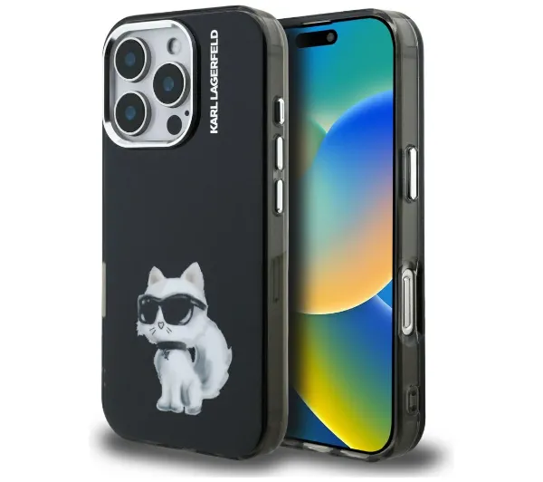 Karl Lagerfeld IML Aquarelle Choupette & Logo do iPhone 16 Pro Max Czarny