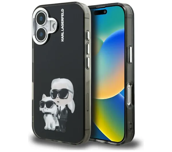 Karl Lagerfeld IML Aquarelle Karl & Choupette & Logo do iPhone 16 Czarny