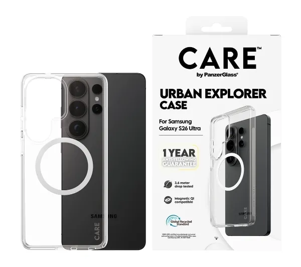 Etui PanzerGlass Urban Explorer Case Transparent Qi Samsung Galaxy S26 Ultra przezroczysto-białe
