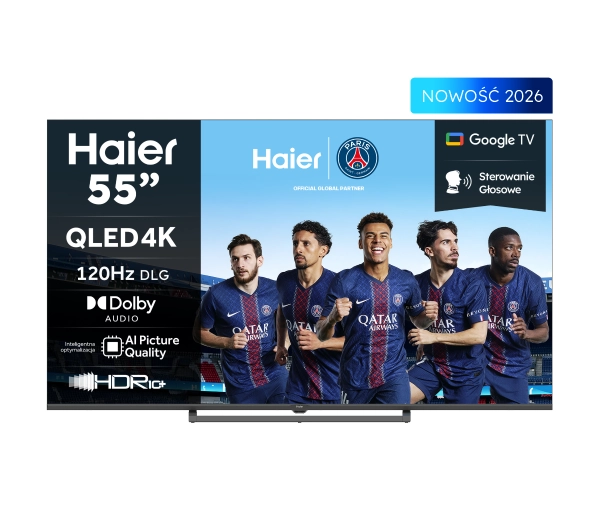 Haier H55S80GUX 55" QLED 4K Google TV Funkcje AI Dolby Vision Dolby Audio HDMI 2.1 DVB-T2