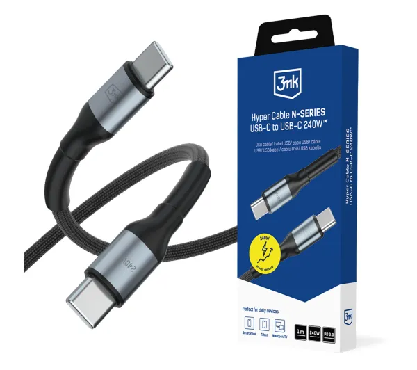 3mk Hyper Cable N-SERIES PD 3.0 48V/5A USB-C do USB-C 1m 240W Czarny