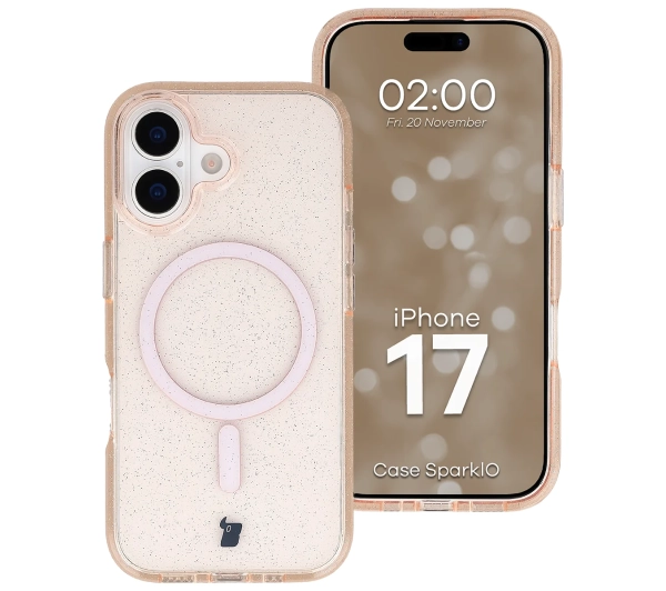 Bizon Case SparklO do iPhone 17 Przezroczysto-Jasnopomarańczowe Z Brokatem