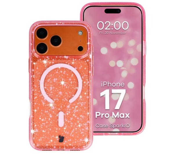 Bizon Case SparklO do iPhone 17 Pro Max Przezroczysto-Różowe Z Brokatem