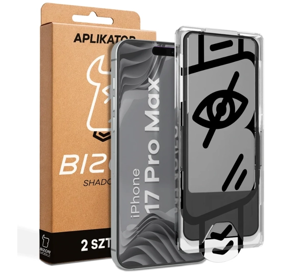 Bizon prywatyzujące z ramką montażową Glass Aplikator Shadow do iPhone 17 Pro Max 2 zestawy