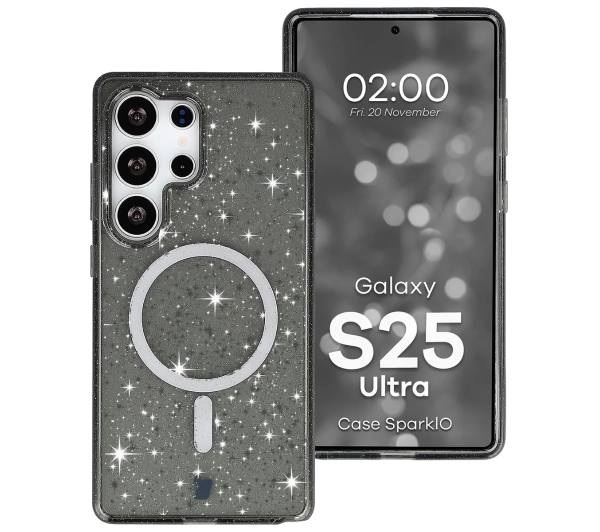 Bizon Case SparklO do Galaxy S25 Ultra Przeźroczysto-czarny z Brokatem