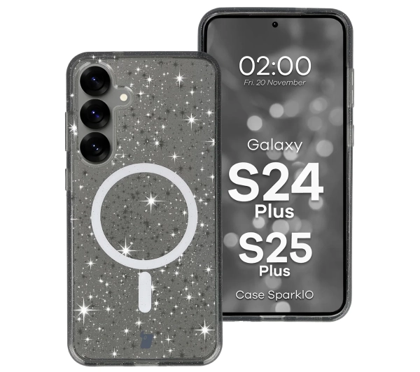 Bizon Case SparklO do Galaxy S25 Plus / S24 Plus Przezroczysto-czarny Z Brokatem