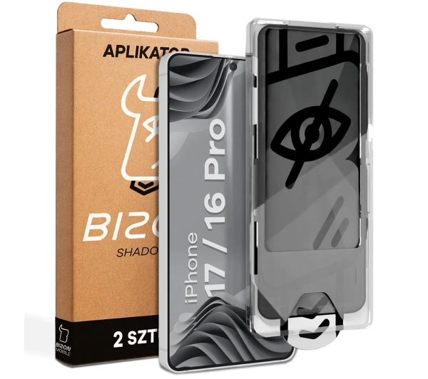 Bizon prywatyzujące z ramką montażową Glass Aplikator Shadow do iPhone 16 Pro / 17 2 zestawy