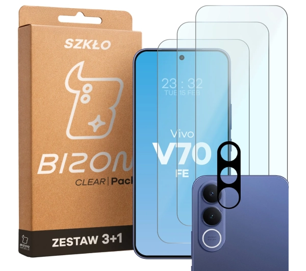 Bizon 3x Szkło + szybka na aparat Glass Clear Pack do Vivo V70 FE 5G