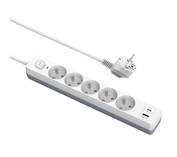 Duwi 34095 PD20 USB-A USB-C 5 gniazd 2m Biało-szary