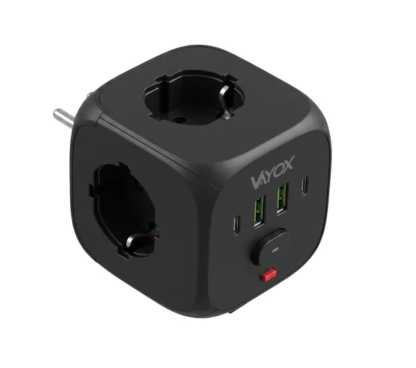Vayox VA0472B 2x USB-A 2x USB-C 3 gniazda Czarny