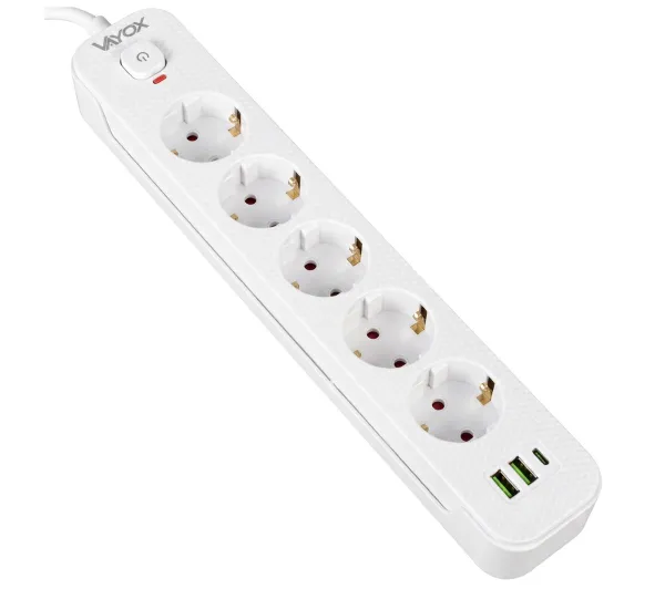 Vayox VA0466W-1,5 2x USB-A 1x USB-C 5 gniazd 1,5m Biały