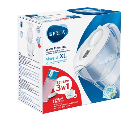 dzbanek filtrujący Brita Marella XL (biała) + 2 wkłady Pure + Fill & Go Vital