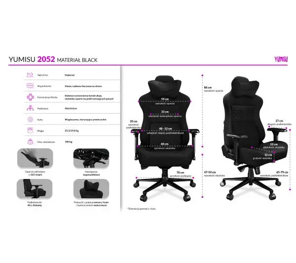 Yumisu 2052 Tkanina Biurowy do 180kg Tkanina Czarny - Kup na Raty - RRSO 0%