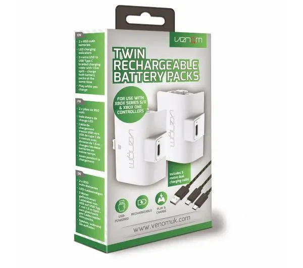 Venom Venom VS2872 - 2 sztuki do pada Xbox Series / Xbox One + 3m kabel Biały
