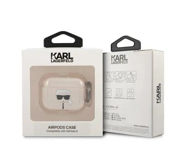 Karl Lagerfeld KLA3UKHGD Glitter Karl`s Head AirPods 3 Cover Złoty