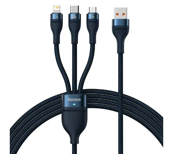 Baseus Flash Series USB 3w1, USB-C + micro USB + Lightning, 100W, 1.2m (niebieski)
