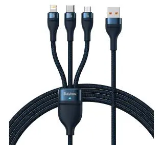 Baseus Flash Series 3w1 USB-C + micro USB + Lightning 100W 1,2m Niebieski - ⚡ EURO HIT CENOWY! ⚡
