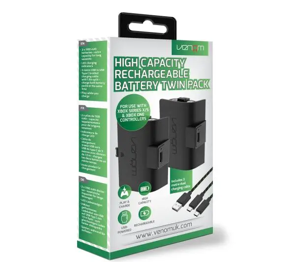 Akumulatory VENOM VS2883 do padów Xbox Series X/S & One 2szt 1100mAh + 3m kabel Czarny