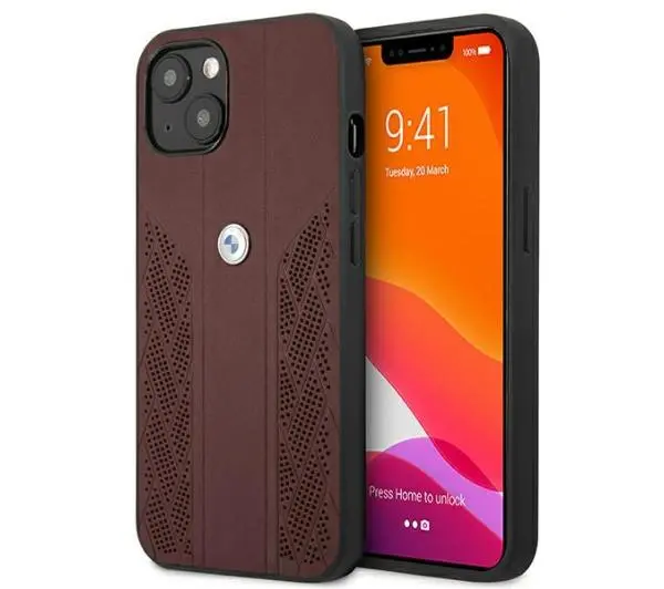 Etui BMW Leather Curve Perforate do Apple iPhone 13 Czerwony