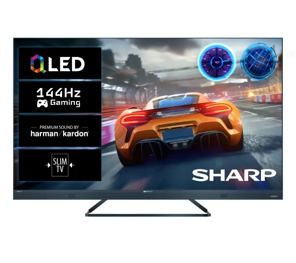 Sharp 55FQ8EG  55" 4K QLED 4K 144Hz Google TV Funkcje AI Dolby Vision Dolby Atmos DTS:X HDMI 2.1 DVB-T2