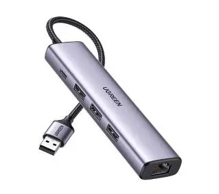 UGREEN CM475 5w1 USB-A do 3x USB 3.0,  RJ45, USB-C Szary