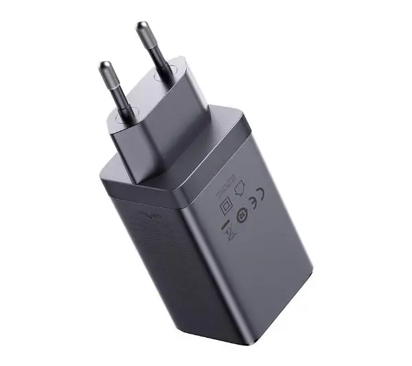 Baseus GaN5 2x USB-C + USB 65W + kabel 1m Szary
