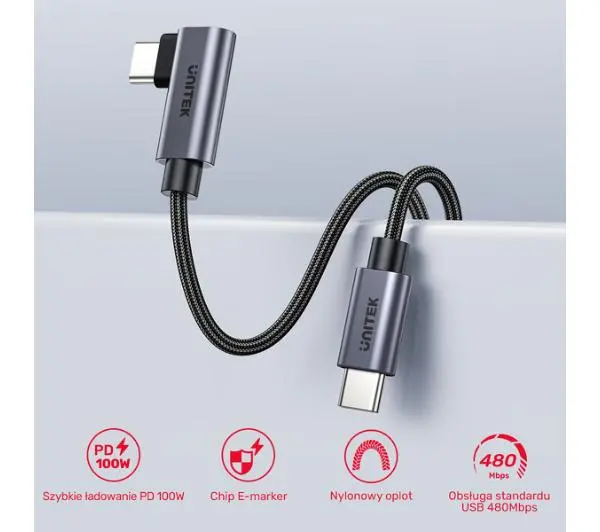 Unitek USB-C Power Delivery 100W 1m Szary